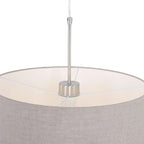 Suspension tissu beige abat-jour évasé en métal brossé avec support en nickel brillant