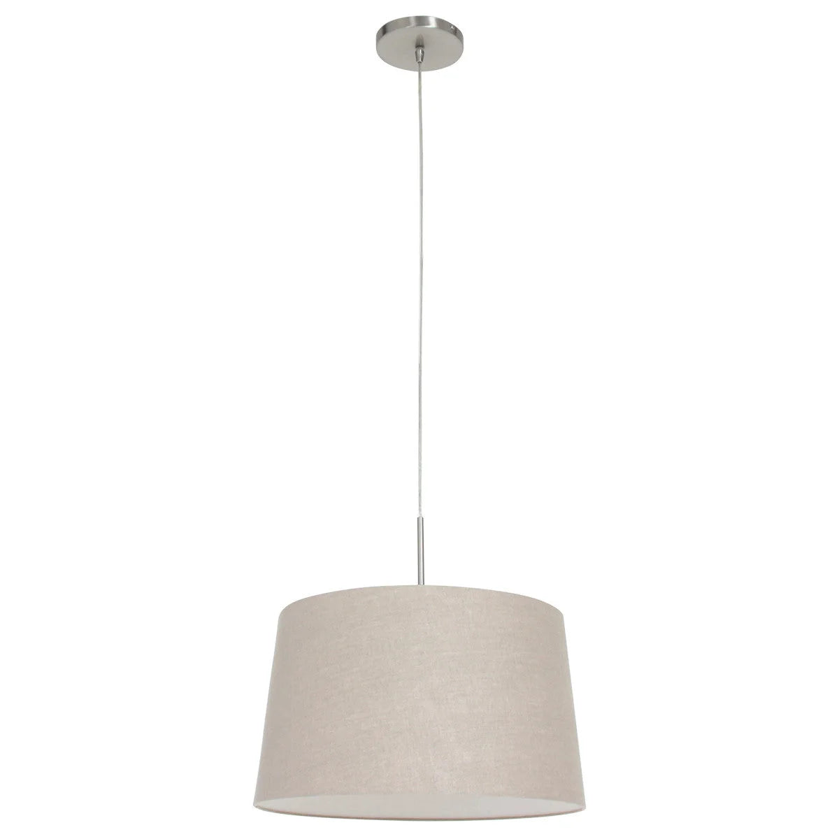 Suspension tissu beige abat-jour évasé en métal brossé avec plafond en nickel brossé