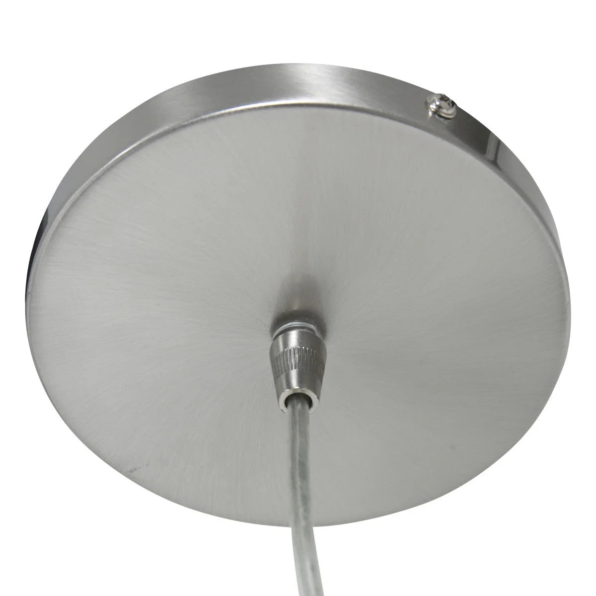 Canopée de plafond en nickel brossé pour suspension tissu beige effet lin cylindre Ø50 cm