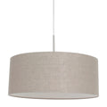 Suspension tissu beige effet lin cylindre nickel brossé Ø50 cm, luminaire en tissu beige