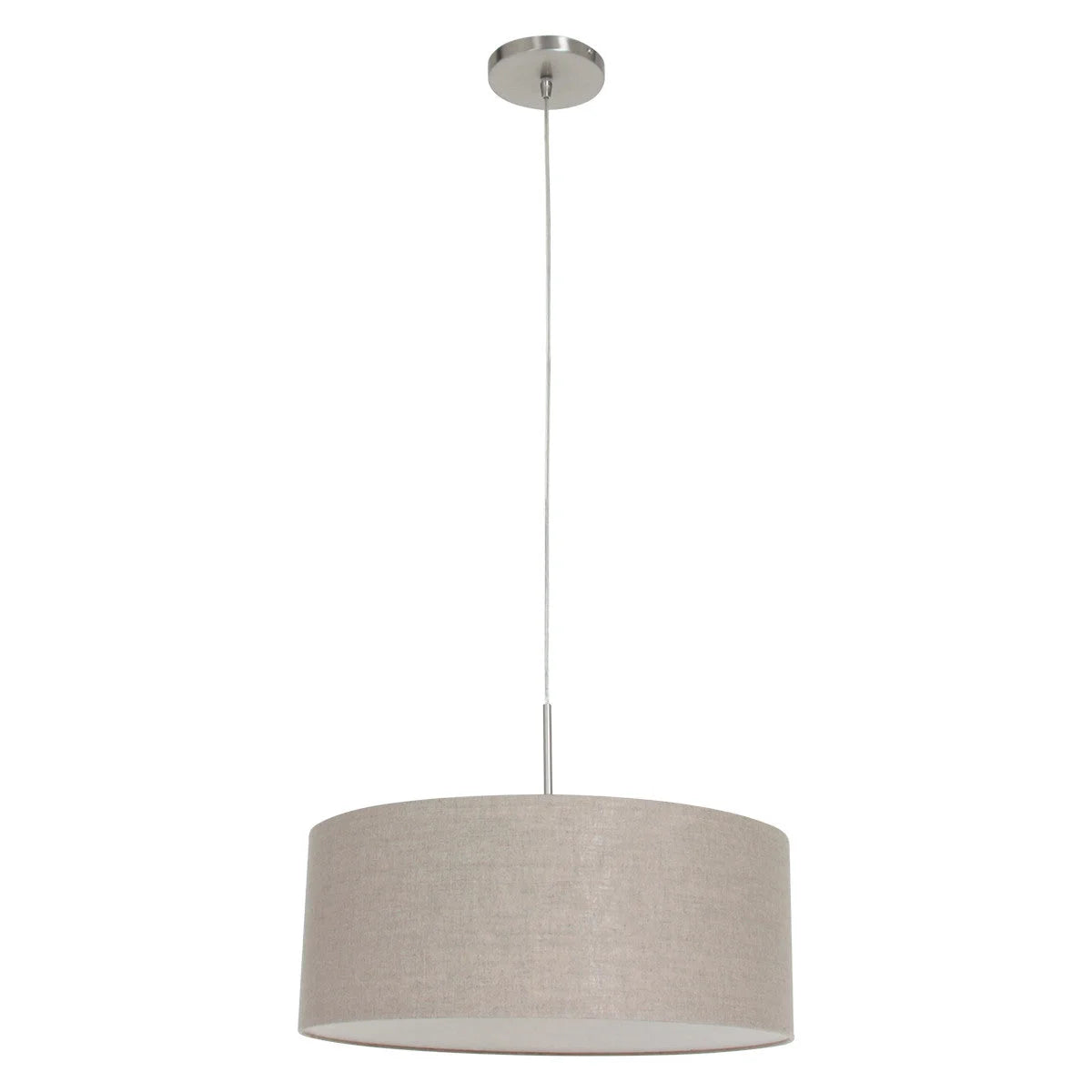 Suspension tissu beige effet lin cylindre avec canopy nickel brossé, Ø50 cm
