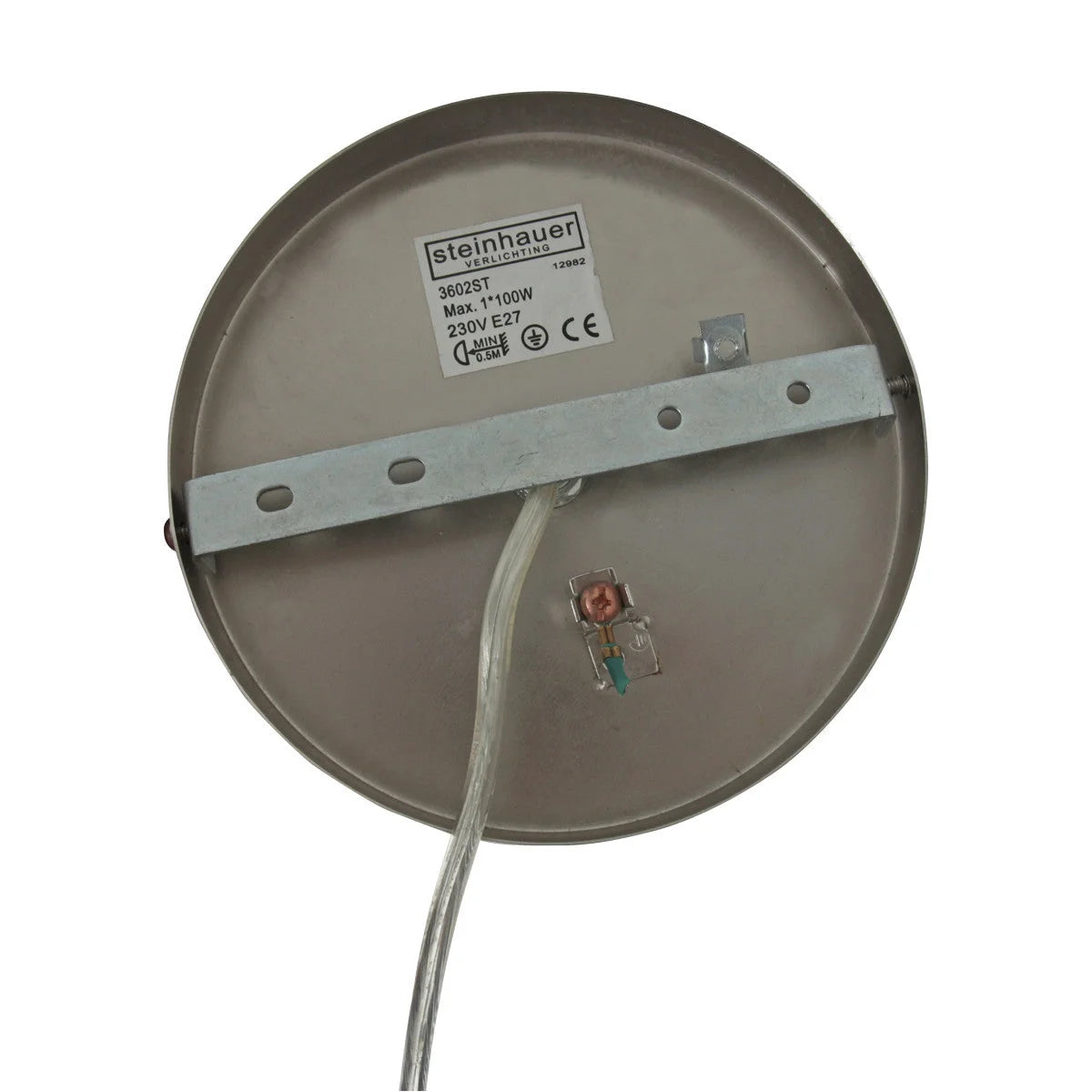 Base de plafond en métal pour suspension tissu beige effet lin avec finition nickel brossé