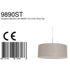 Suspension tissu beige effet lin cylindre avec abat-jour crème et finition nickel brossé