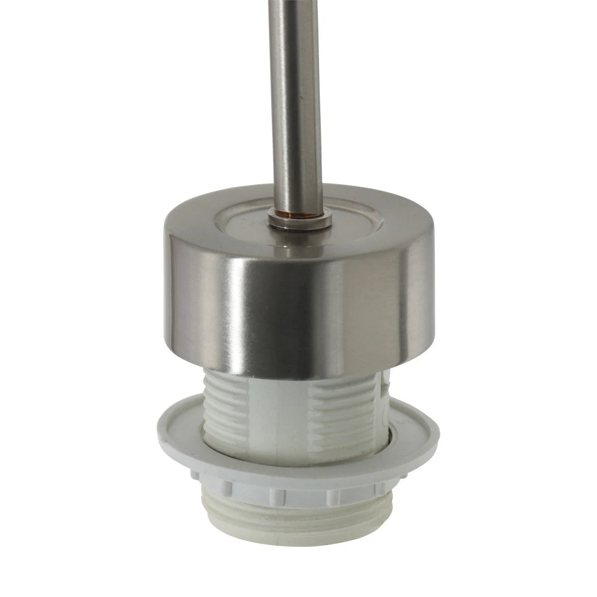 Support de lampe en nickel brossé avec base filetée blanche pour suspension tissu beige