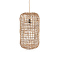 Luminaire suspension en fibres naturelles tressées en forme capsule ajourée H57 cm