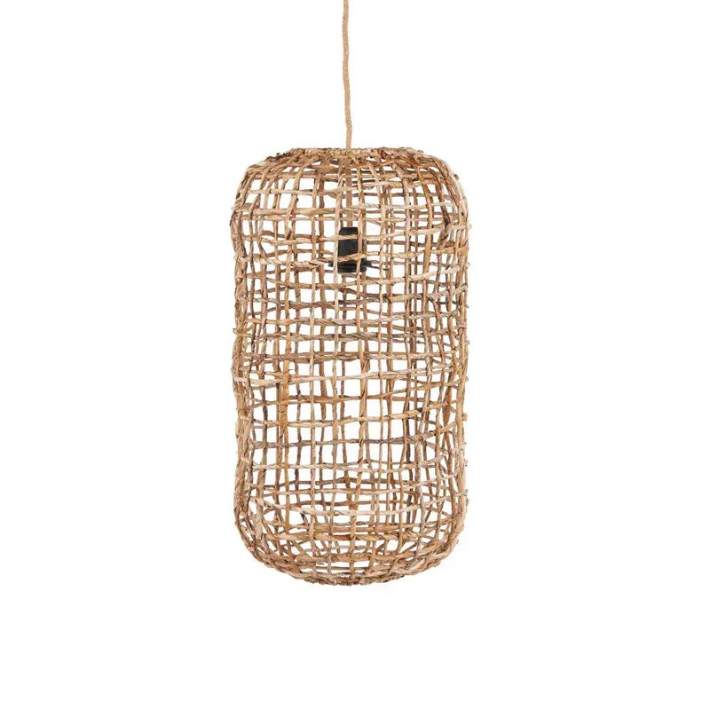 Luminaire suspension en fibres naturelles tressées en forme capsule ajourée H57 cm
