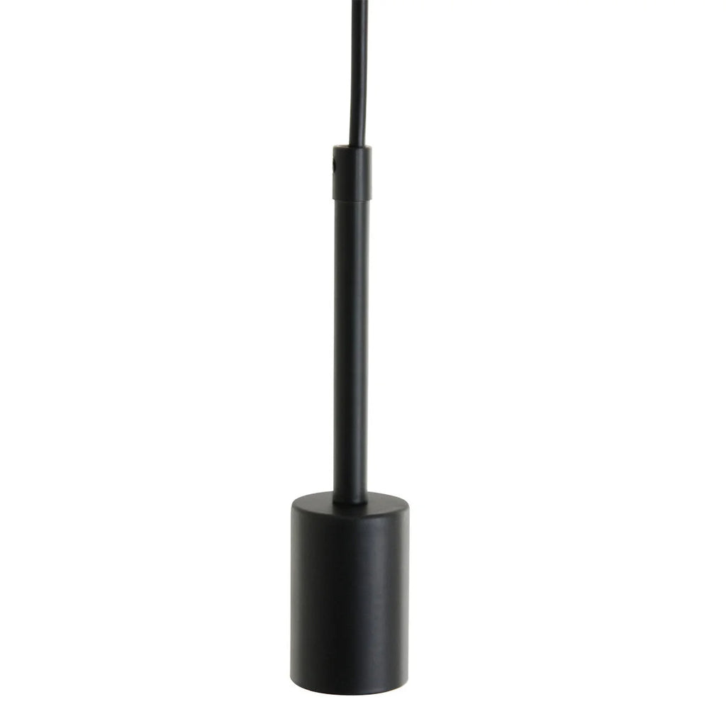 Suspension en verre ambré avec ampoule apparente et luminaire cylindrique noir