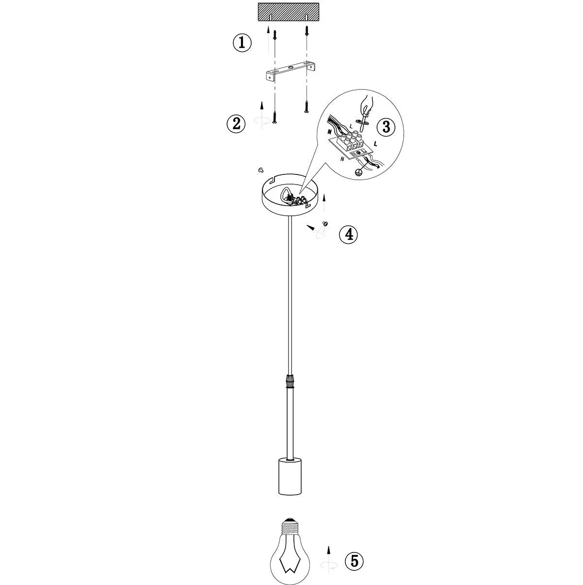 Schéma de montage du pendentif en verre ambré avec ampoule apparente Ø100 cm