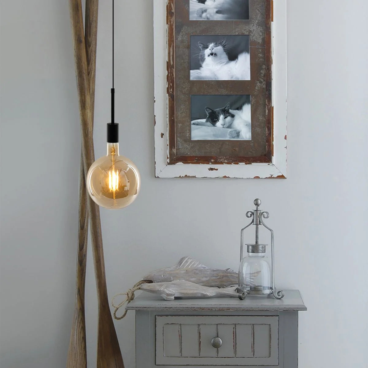 Suspension en verre ambré avec ampoule visible, diamètre 100 cm
