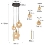 Suspension en verre ambré et laiton à globes multiples ajustables – Ø60 cm