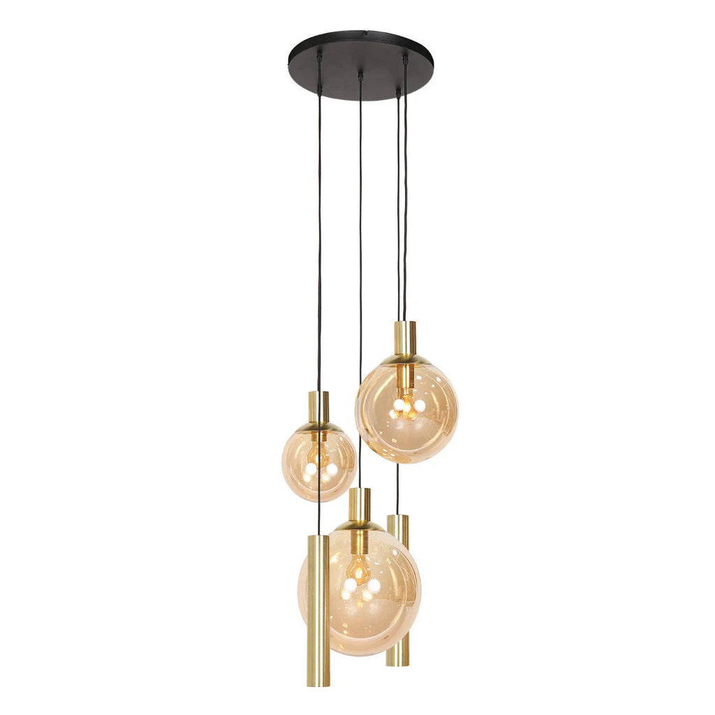 Suspension en verre ambré et laiton à globes multiples ajustables – Ø60 cm