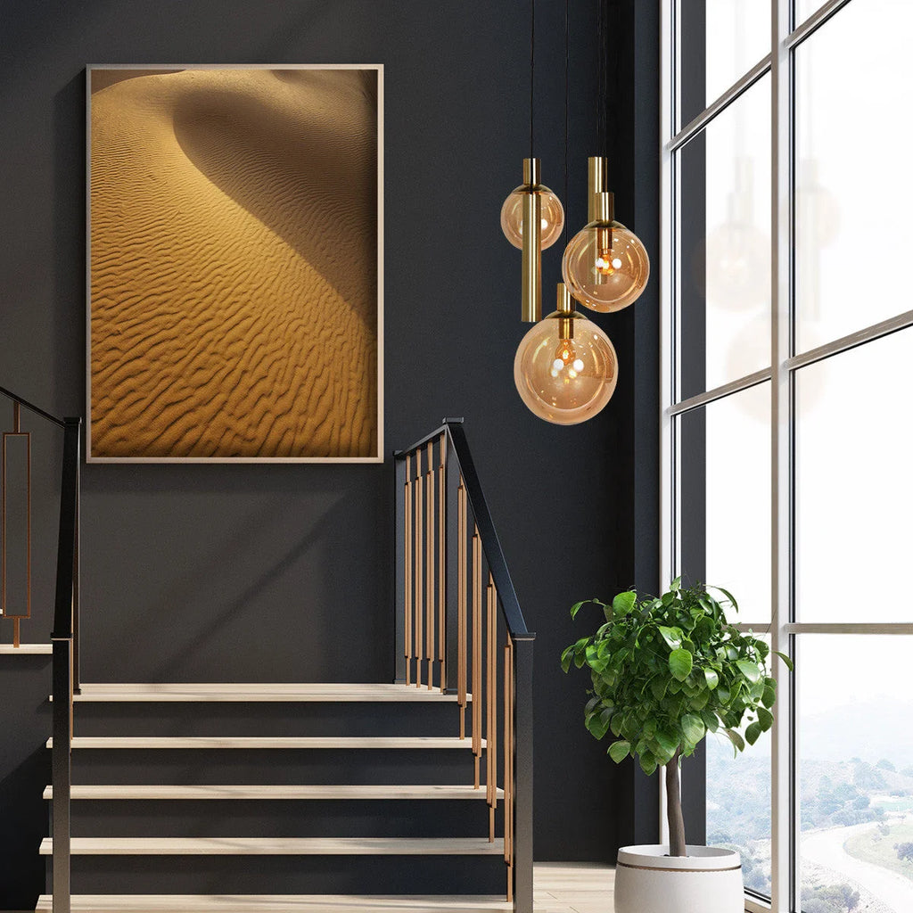 Suspension en verre ambré et laiton à globes multiples ajustables – Ø60 cm