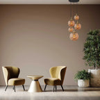 Suspension verre ambré et laiton multiglobes pour hauts plafonds avec 5 lampes