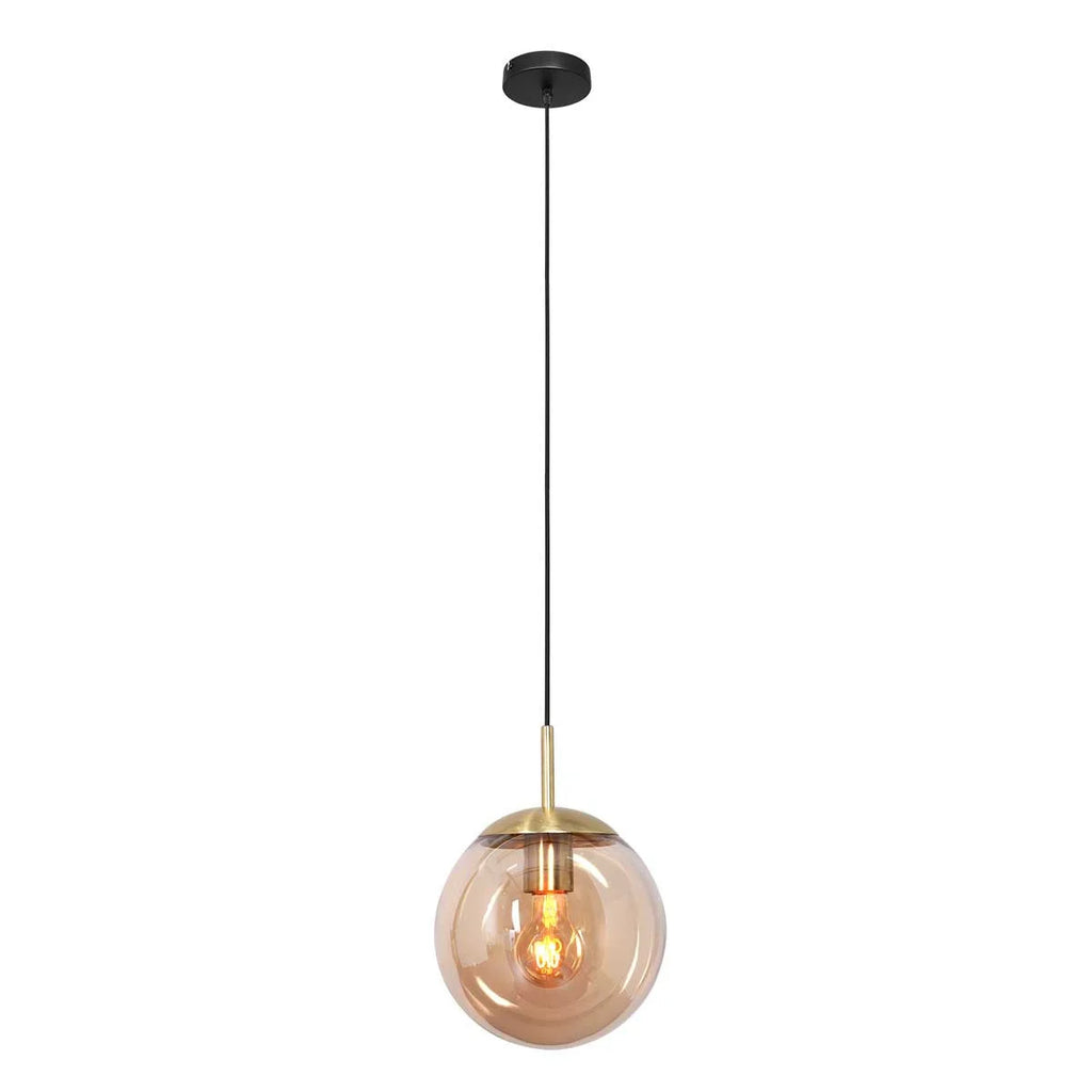 Suspension en verre ambré et métal doré avec ampoule visible – Ø20 cm