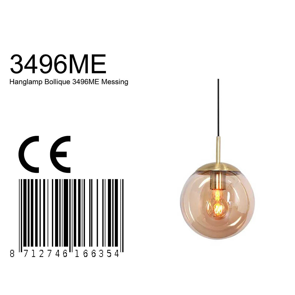 Suspension en verre ambré et métal doré avec ampoule visible – Ø20 cm