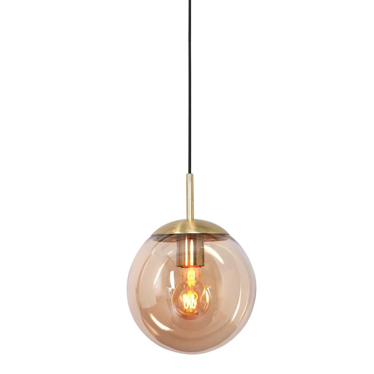 Suspension en verre ambre et métal doré sphère Ø25 cm, luminaire suspendu élégant