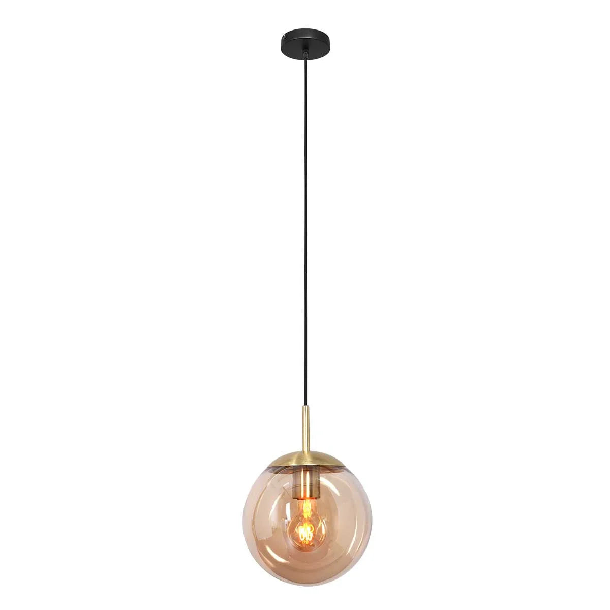 Suspension en verre ambre et métal doré forme sphère Ø25 cm suspendu au plafond