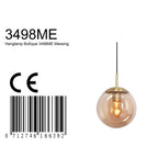Suspension en verre ambre et métal doré sphérique de 30 cm pour intérieur moderne