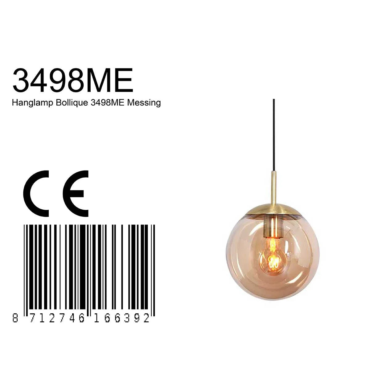 Suspension en verre ambre et métal doré sphérique de 30 cm pour intérieur moderne