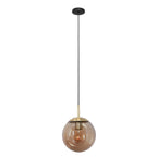 Suspension en verre ambre et métal doré sphérique avec globe fumé, diamètre 30 cm