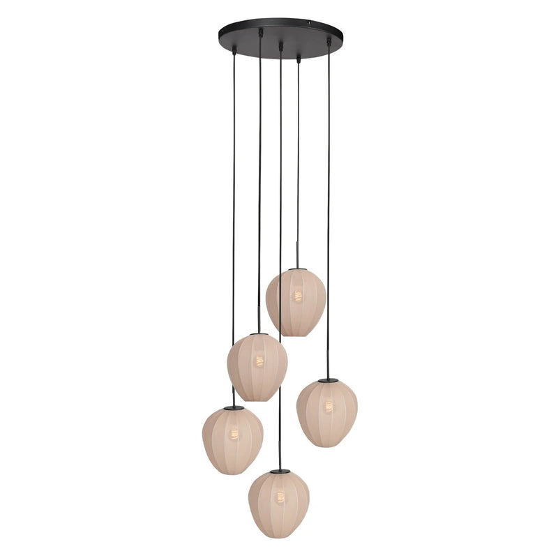 Suspension en verre beige à 5 abat-jours ovales suspendus