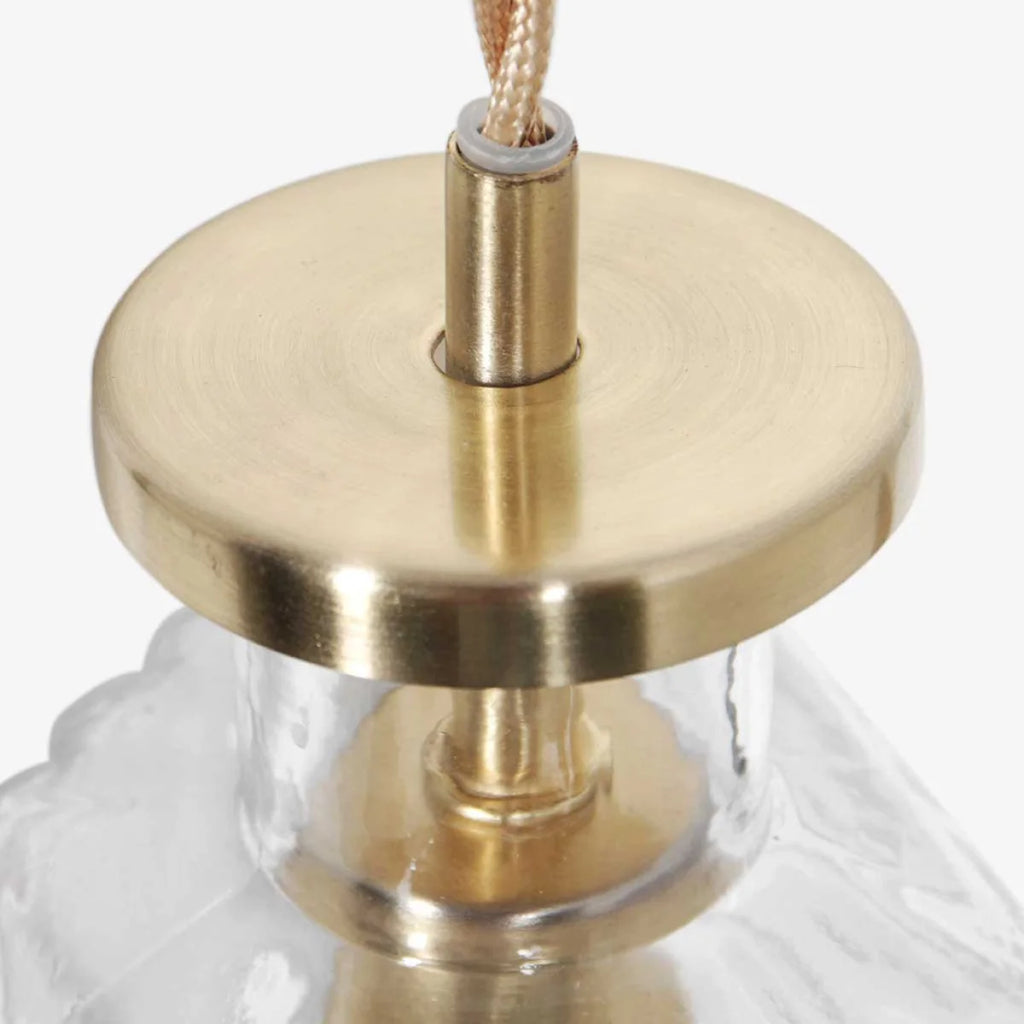 Suspension verre facetté et laiton doré à câble torsadé Ø18 cm