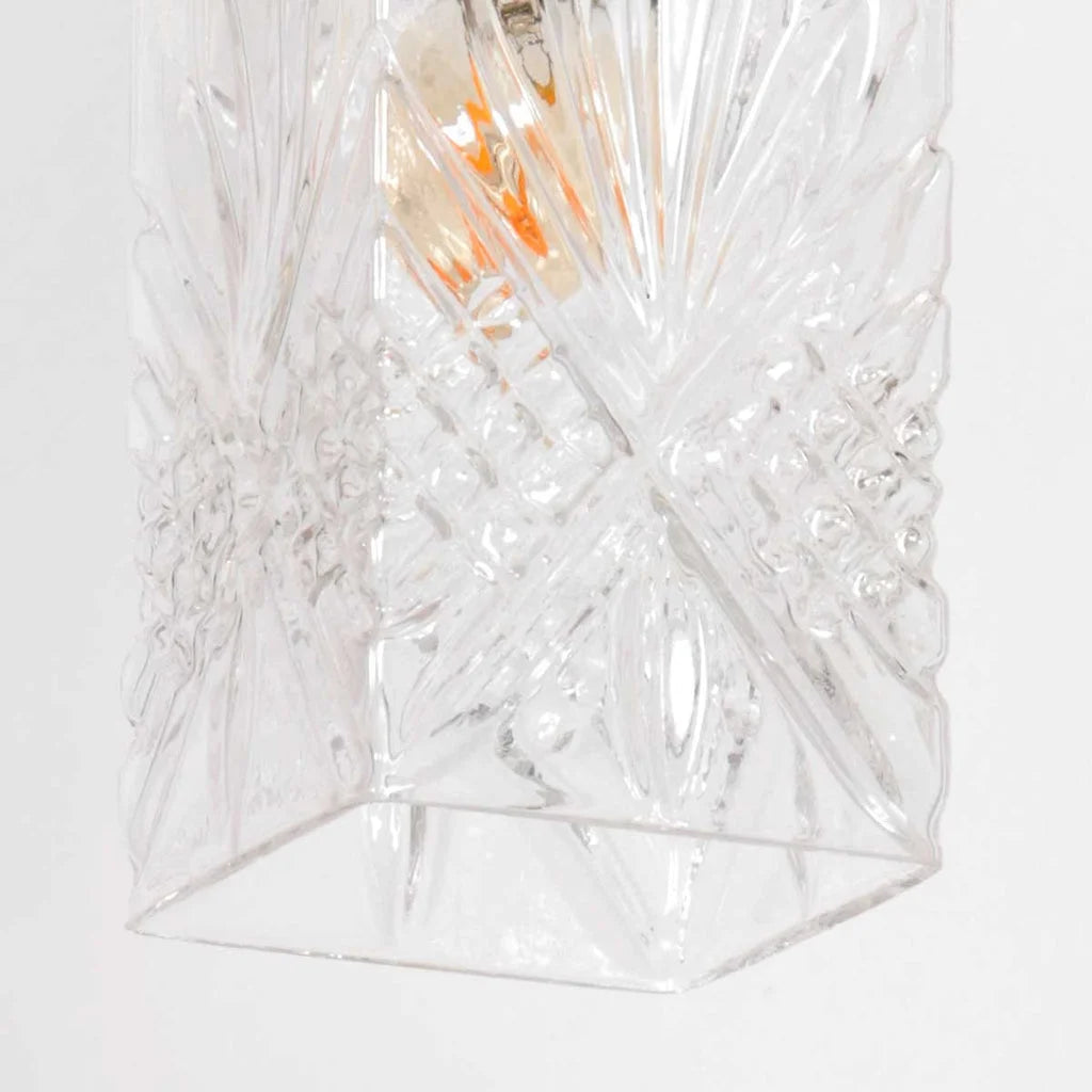 Vase ou luminaire en verre facetté transparent avec détails en laiton doré H23 cm