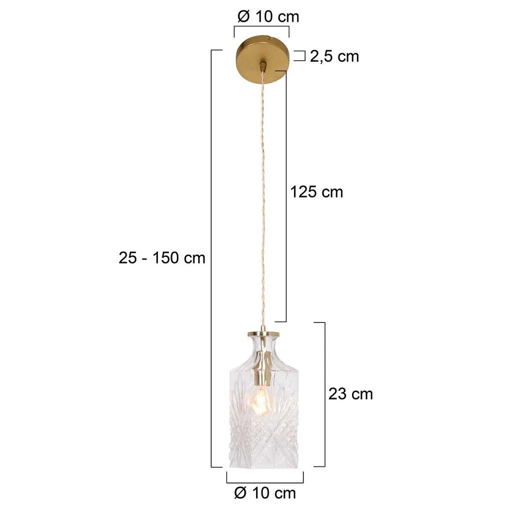 Suspension en verre facetté transparent et laiton doré avec hauteur réglable, H23 cm