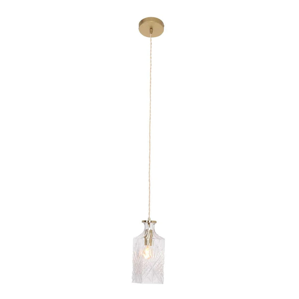 Suspension en verre facetté transparent avec canopy en laiton doré, H23 cm