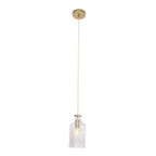 Suspension en verre facetté transparent avec canopy en laiton doré, H23 cm