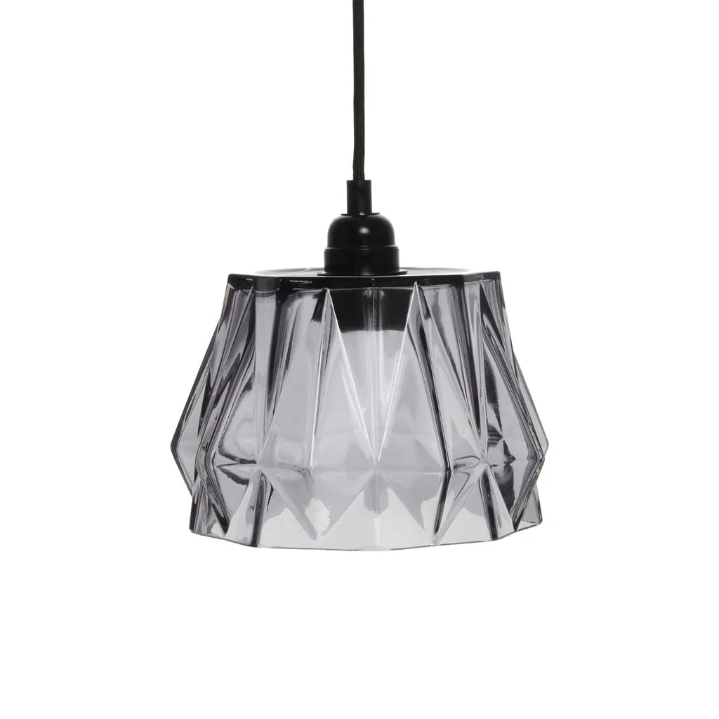 Suspension en verre transparent avec design facetté pour Hängelampe Emma Grau