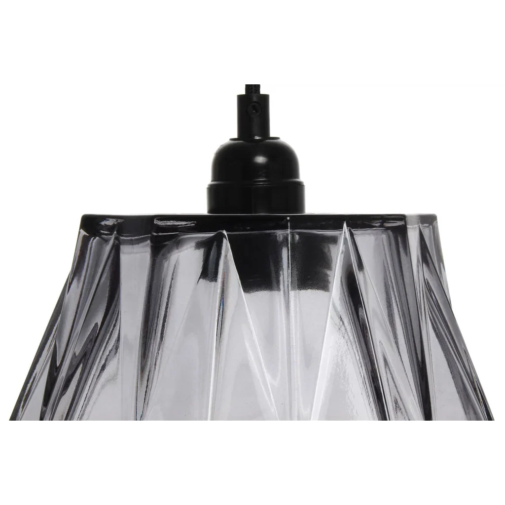 Suspension noire avec abat-jour en verre translucide facetté Hängelampe Emma Grau