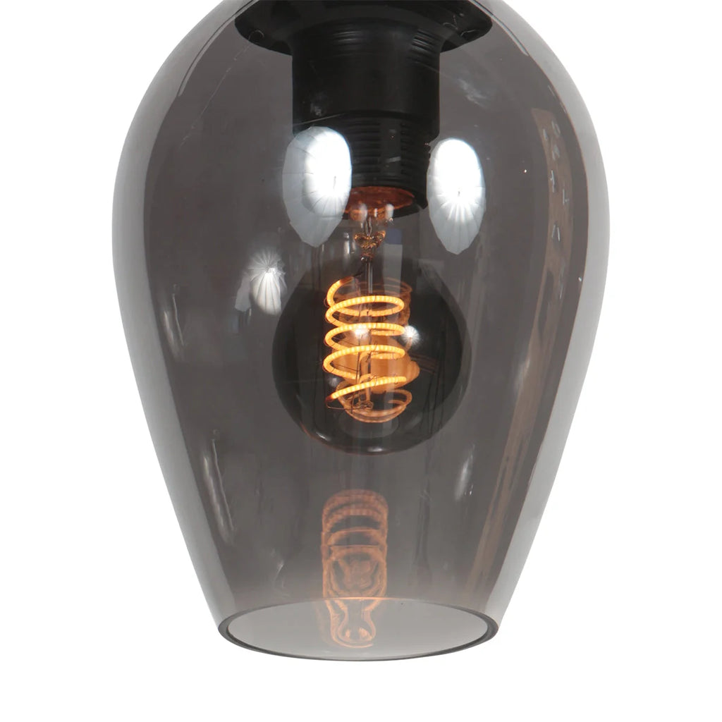 Suspension verre fumé goutte noire avec ampoule filament spiral pour cuisine ou salle à manger
