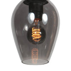 Suspension verre fumé goutte noire avec ampoule filament spiral pour cuisine ou salle à manger