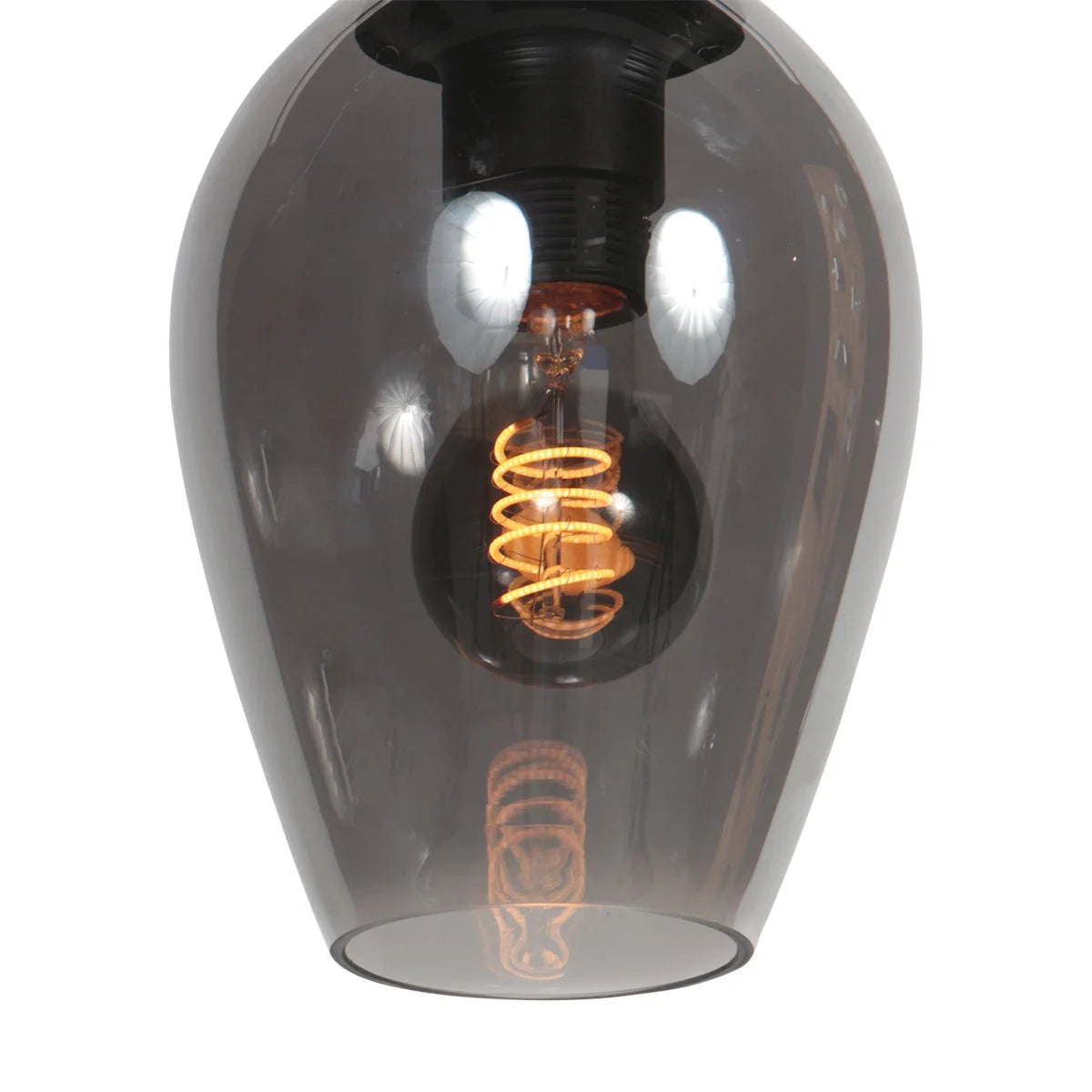 Suspension verre fumé goutte noire avec ampoule filament spiral pour cuisine ou salle à manger