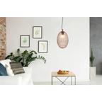 Suspension en verre moderne Virgina 100 Grau avec abat-jour ovale rayé