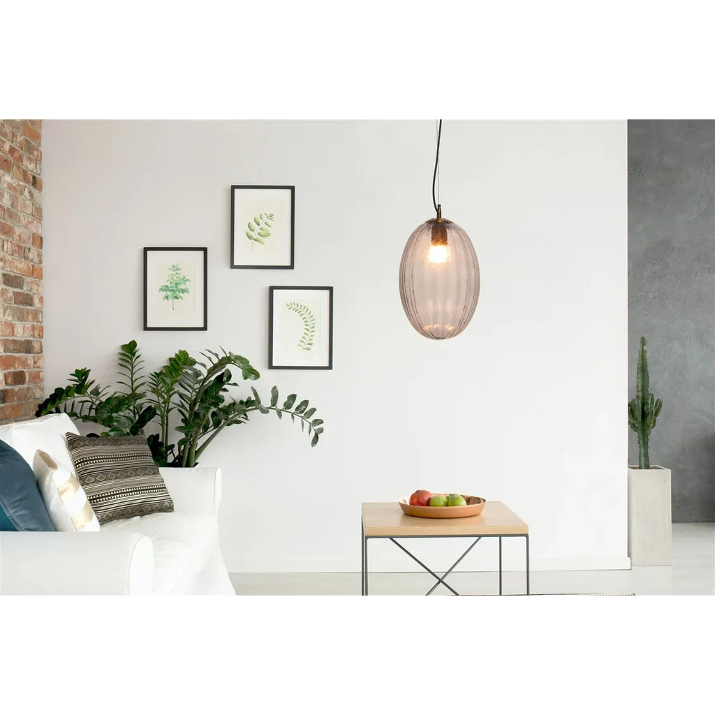 Suspension en verre moderne Virgina 100 Grau avec abat-jour ovale rayé