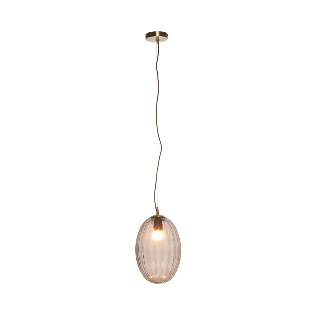 Suspension en bronze avec abat-jour en verre rayé pour Hängelampe Virgina 100 Grau