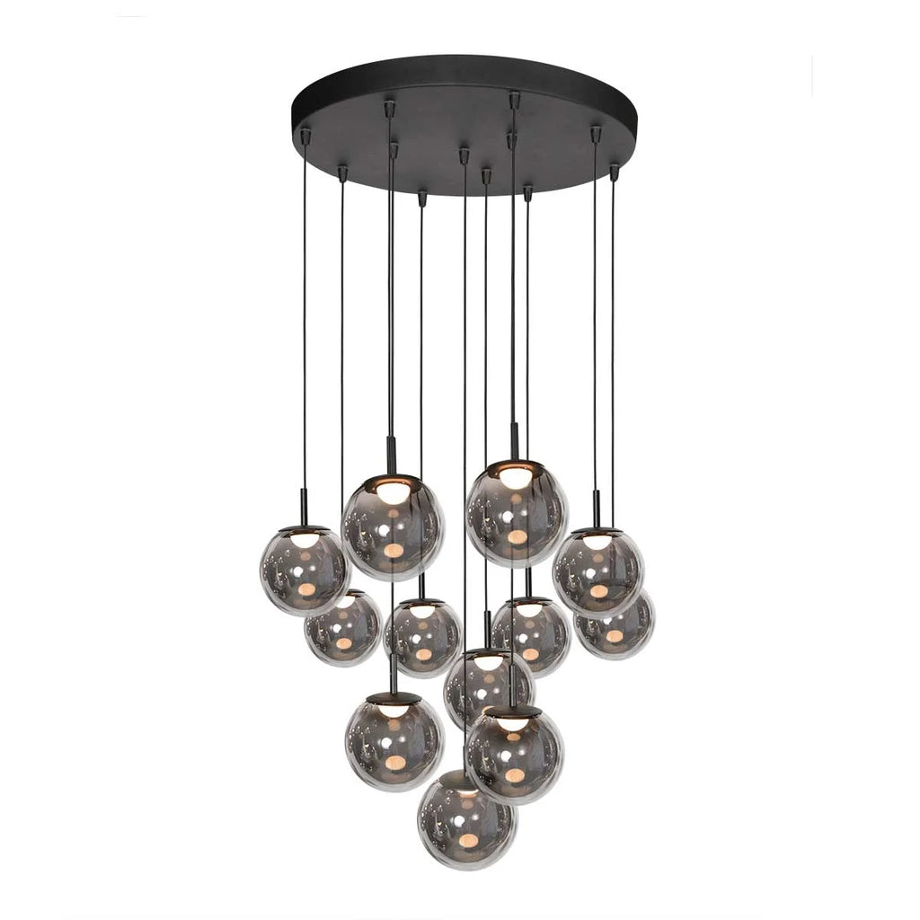 Lustre à pendants sphériques en verre fumé noir de 60 cm de diamètre