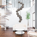 Lustre suspendu moderne en verre fumé noir avec 12 globes sphériques Ø60 cm