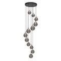 Suspension en verre fumé noir à 12 globes sphériques avec lustre en orbite spiralée