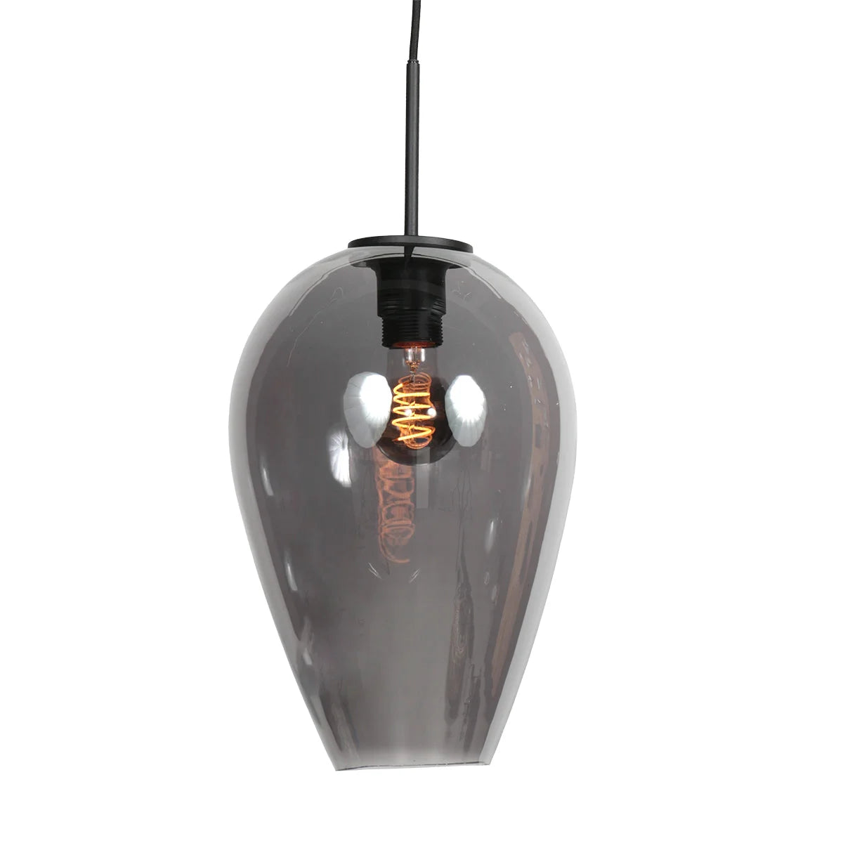 Suspension en verre fumé noir forme goutte, éclairage moderne pour cuisine ou salle à manger