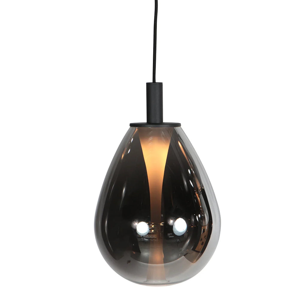 Suspension en verre fumé noir en forme de goutte pour salle à manger, Ø14,5 cm