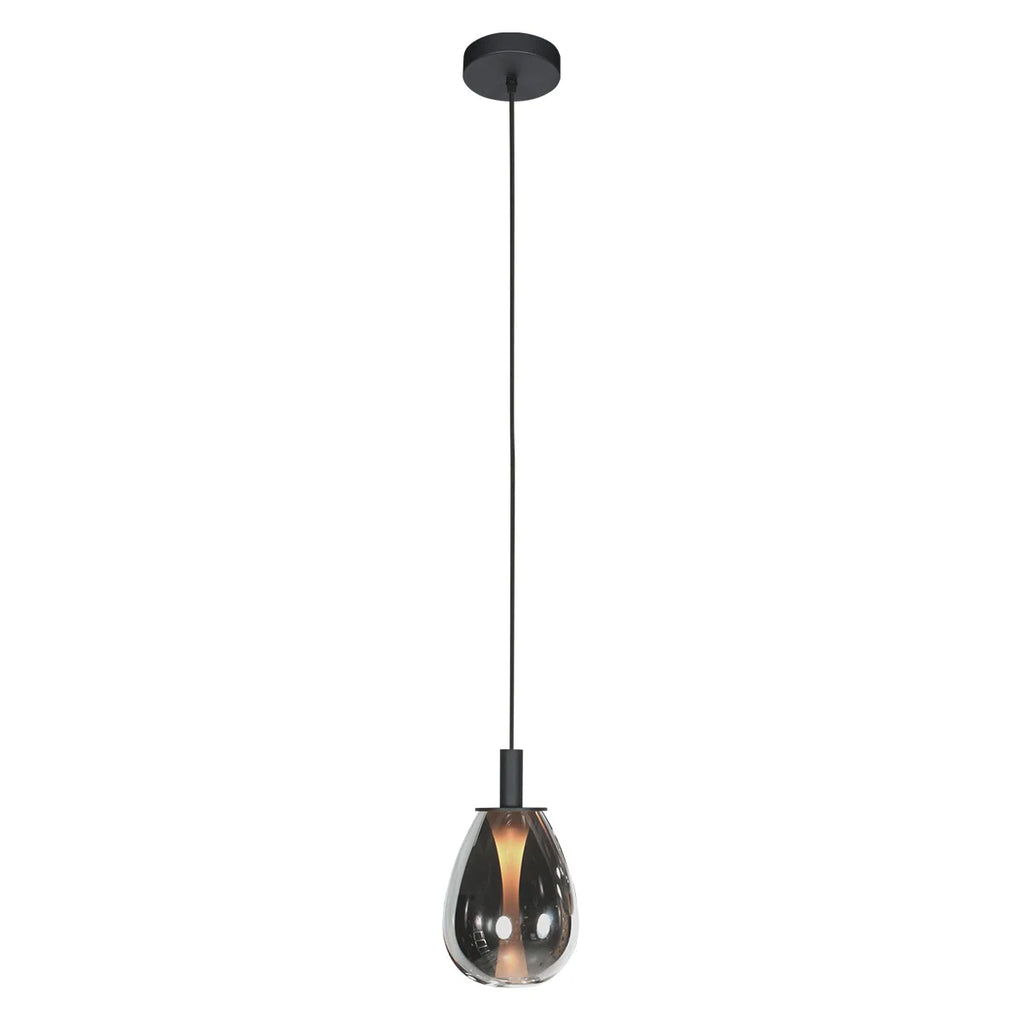 Suspension en verre fumé noir forme goutte pour salle à manger, diamètre 14,5 cm