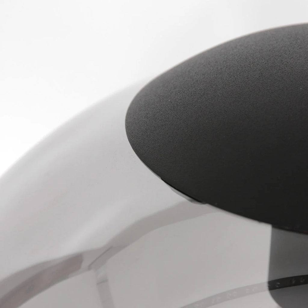 Objet en verre fumé noir sphérique à 3 globes avec dôme gris et sommet texturé