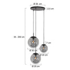 Suspension en verre fumé noir sphérique avec trois globes lumineux de Ø35 cm