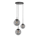 Suspension en verre fumé noir sphérique à 3 globes, éclairage moderne et élégant