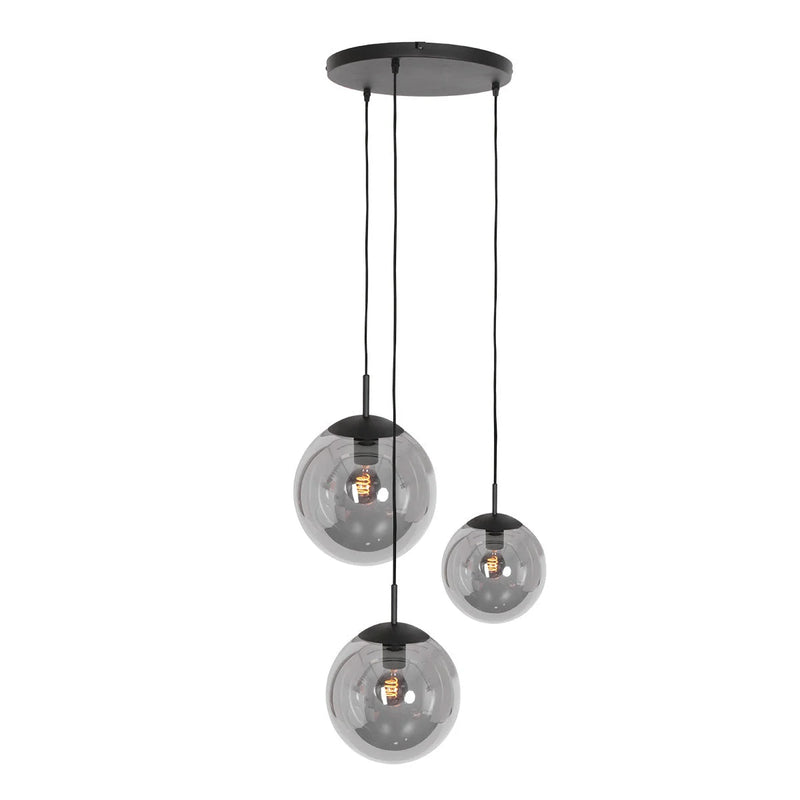 Suspension en verre fumé noir sphérique à 3 globes – Ø35 cm