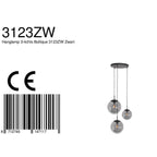 Suspension en verre fumé noir sphérique avec trois globes, diamètre 35 cm