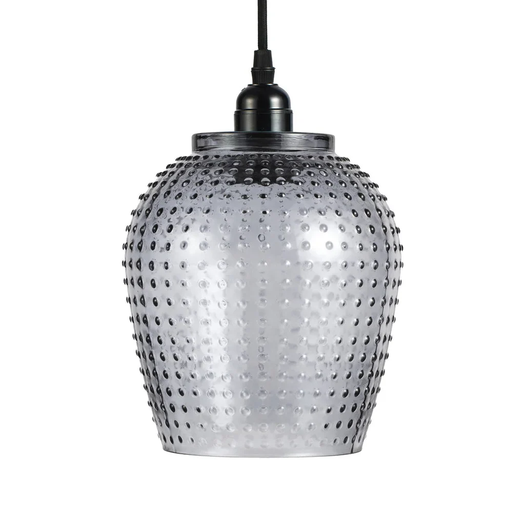 Suspension en verre gris fumé avec surface texturée et à bosses pour Hängelampe Hanna Grau